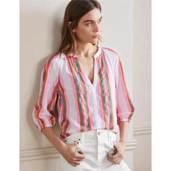 Boden Tops - Final Sale🔥Boden Louise tropical rainbow stripe casual blouse size 8